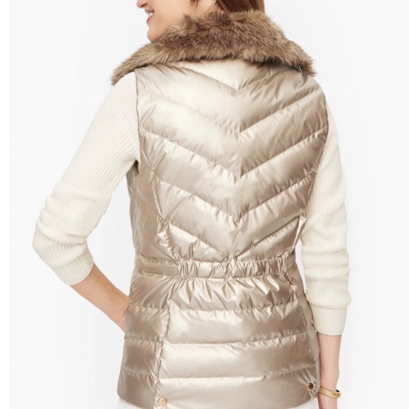 Talbots 'NWT' Metallic Down Puffer Vest With Detachable Faux Fur Collar Size L - Picture 3 of 13